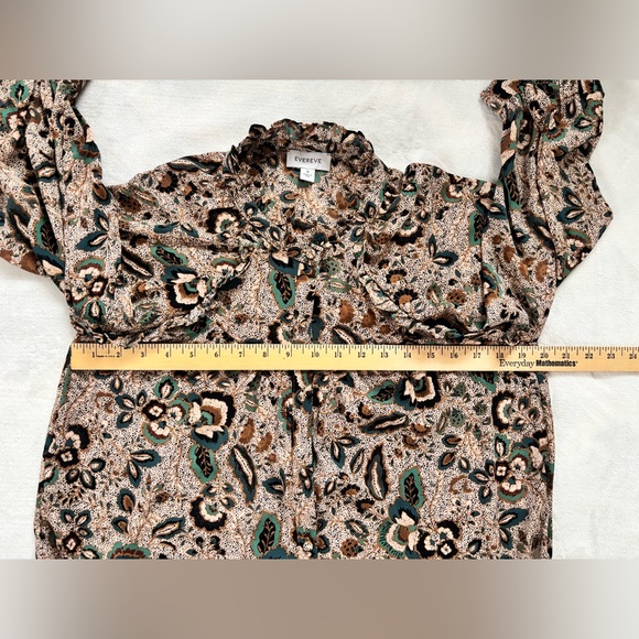 Evereve Paisley Ruffle Neck Blouse Green Brown Boho Size Small - Picture 5 of 11